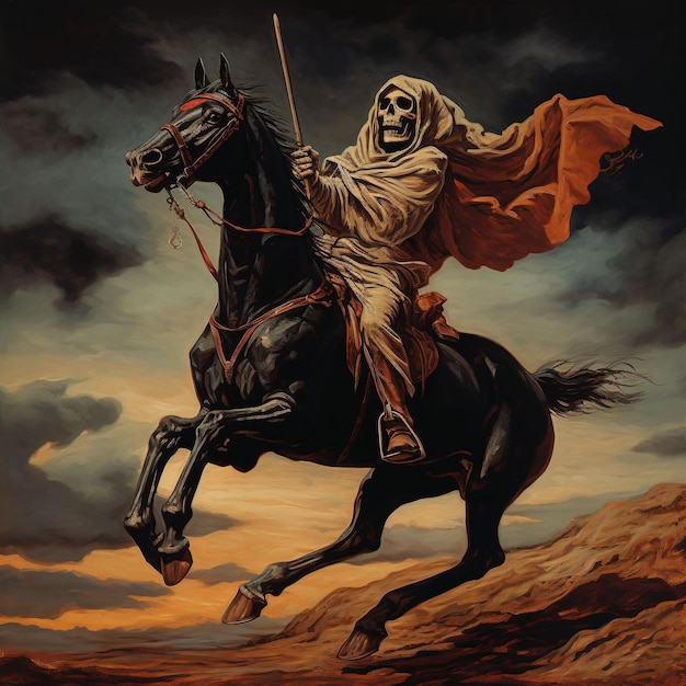 the grim reaper riding a skeleton horse gothic