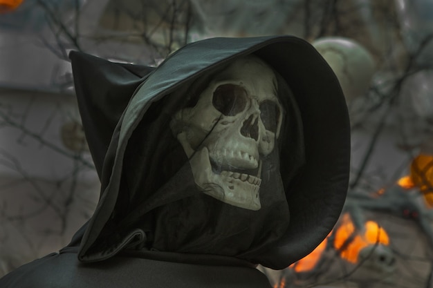 grim reaper side view and branches of a tree