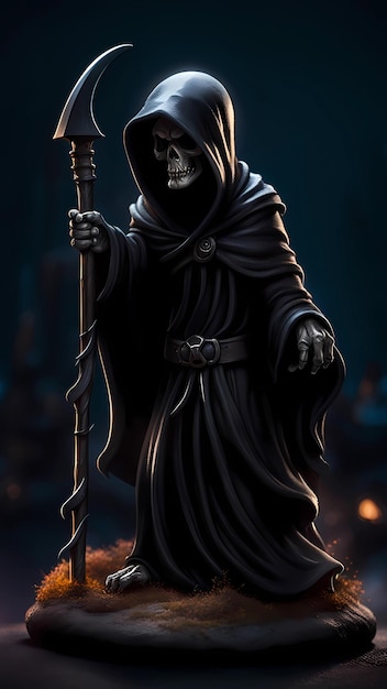 Premium Photo  Grim reaper with black robe 3d cartoon character