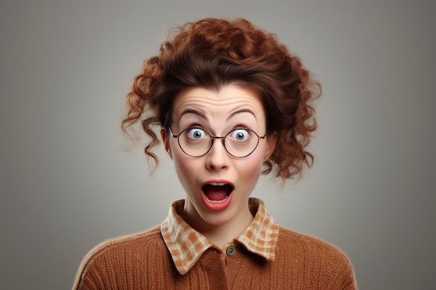 Photo grimacing woman posing in a studio in front of the camera