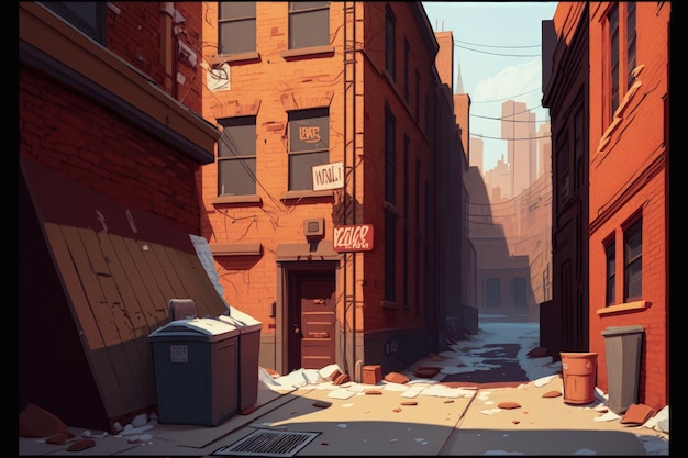 Grimy nook of ancient alley with forsaken constructions Fantasy concept Illustration painting Generative AI