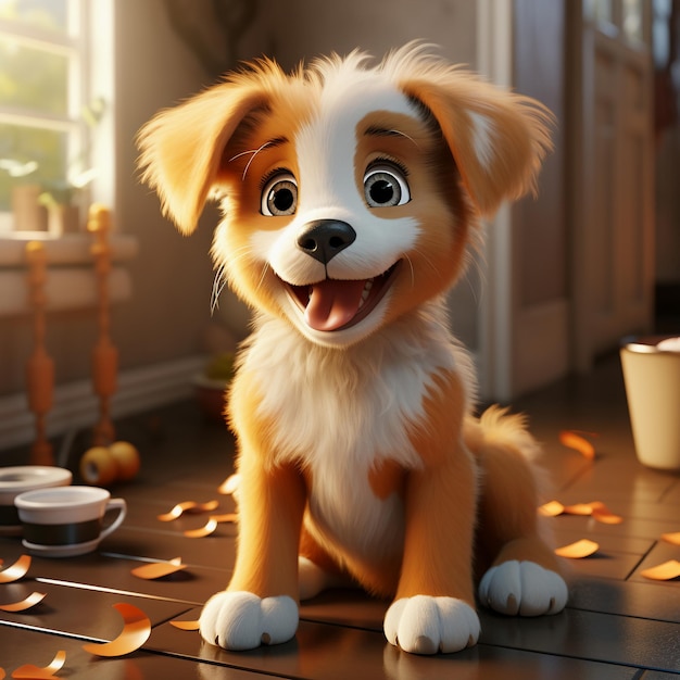 Grinning Tails The Animated Charm of a Cute Cartoon Puppy