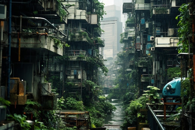 Photo gritty pixel art urban jungle in cyberpunk chaos