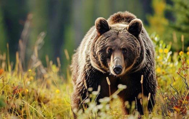 grizzly bear determined gaze as it searches for food in the wild