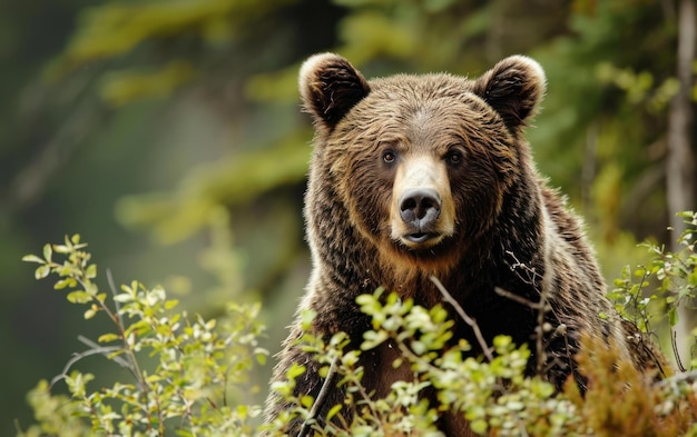 grizzly bear determined gaze as it searches for food in the wild