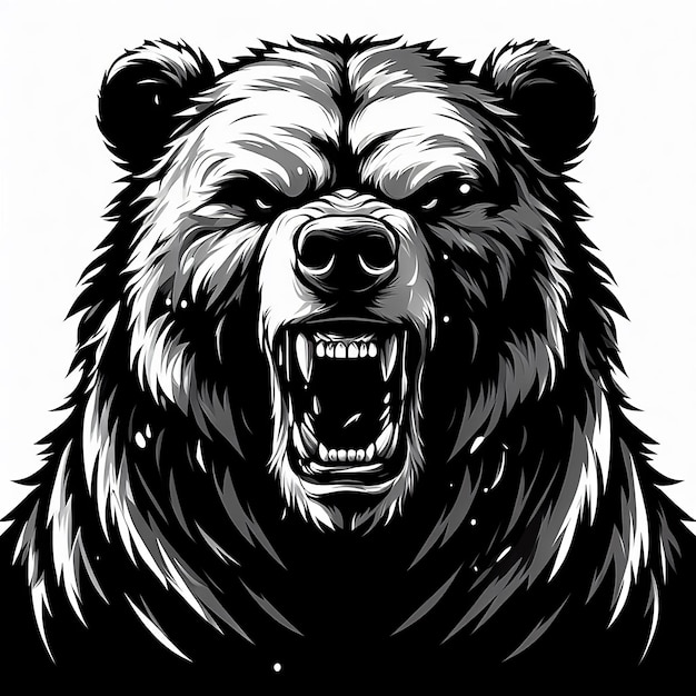 Grizzly bear head in black and white