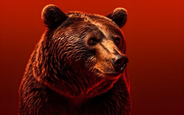 Photo grizzly bear standing on a vibrant red background generative ai