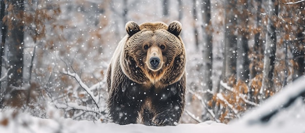 Grizzly bear waling snowstorm Generative AI