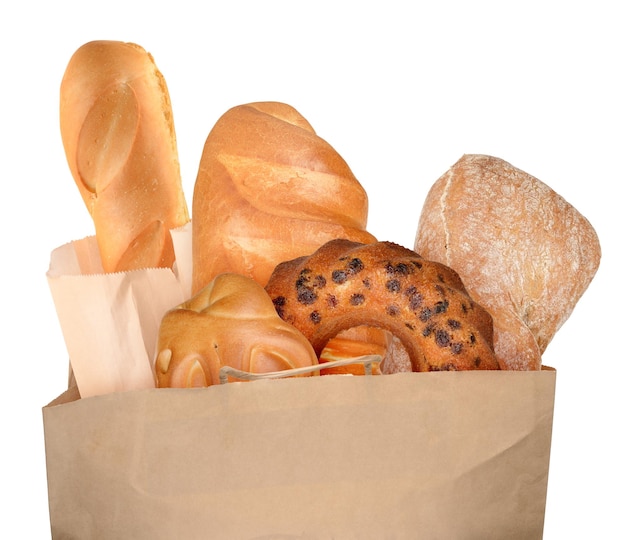 Groceries bag with baking isolated on white background