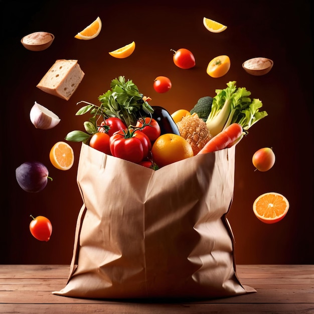 Grocery bag filled with various different types of food