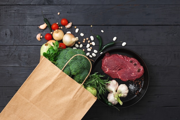 Grocery bag with healthy food