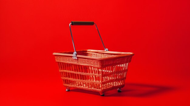 Grocery basket isolated on red background generative ai