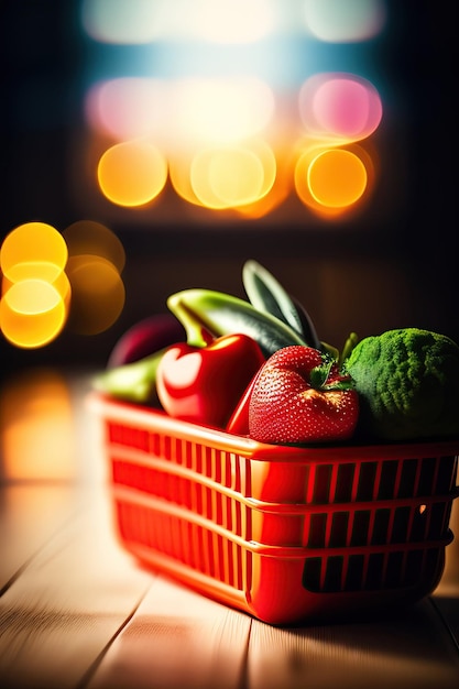 Grocery basket with bokeh background