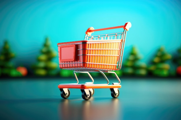 Grocery cart on a blue background