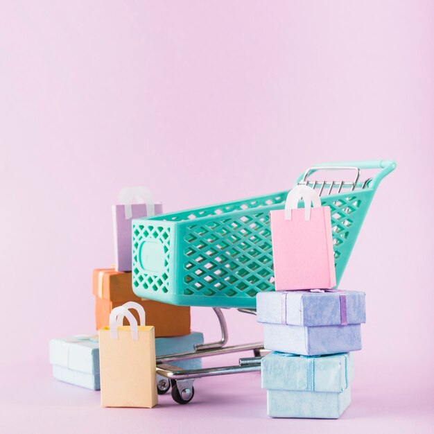 Grocery cart with gift boxes