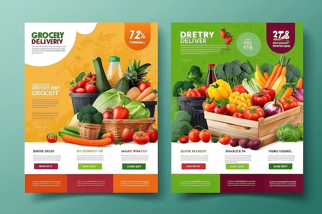 Foto grocery delivery flyer design food flyer template prodotti alimentari freschi grocery store shopping