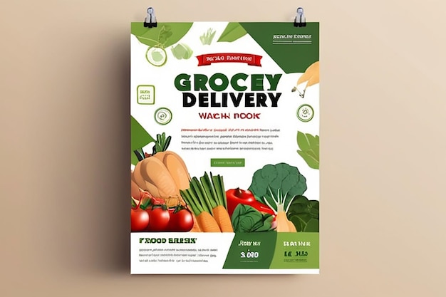 Foto grocery delivery flyer design food flyer template prodotti alimentari freschi grocery store shopping