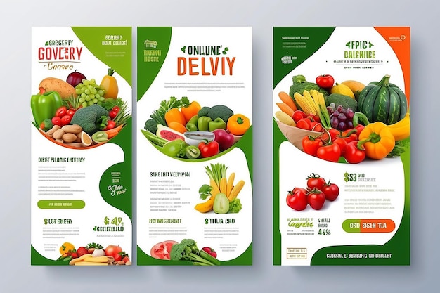 Foto grocery delivery flyer design food flyer template frisse boodschappen kruidenierswinkel winkelen