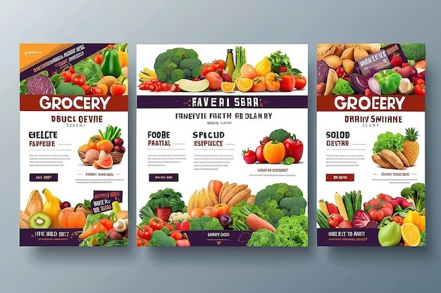 Foto grocery delivery flyer design food flyer template frisse boodschappen kruidenierswinkel winkelen