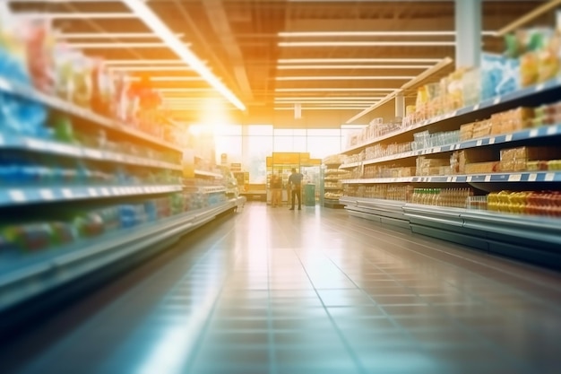 Photo grocery store aisle with a bottle of wine