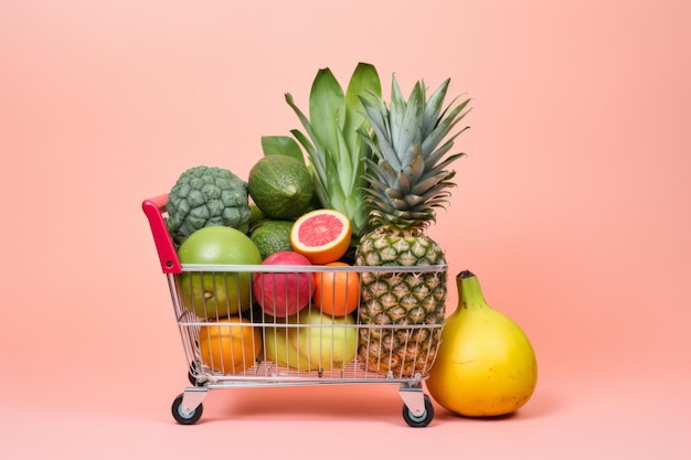 Grocery store cart basket fresh vegetables shopping fruits natural farmer diet groceries food