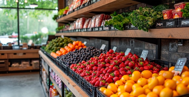 Photo grocery store display cases with products ai generated image