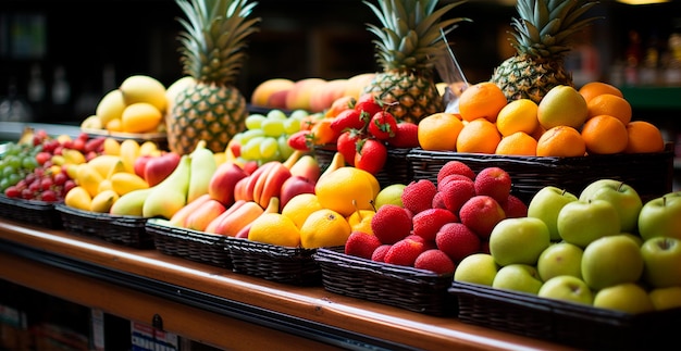 Фото Продовольственный магазин, супермаркет, рынок свежих фруктов, эко-еда, изображение, сгенерированное искусственным интеллектом