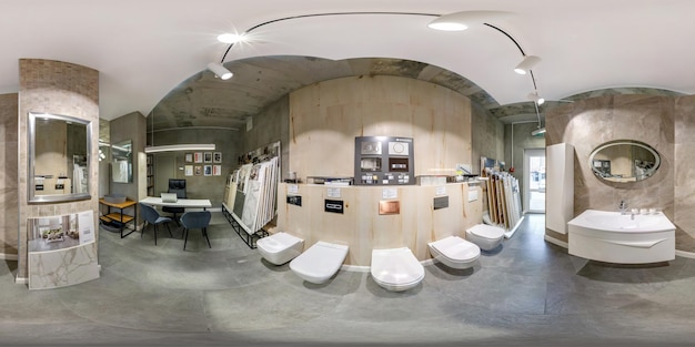 Grodno belarus september 2019 full spherical seamless hdri\
panorama 360 degrees angle inside interior in shop showroom of\
elite plumbing in equirectangular projection vr ar content