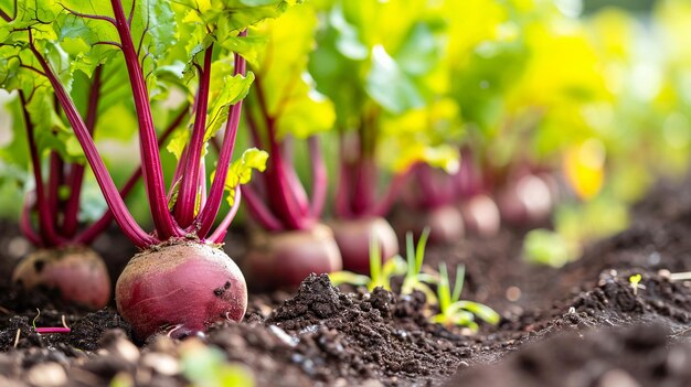 Groei van beet in de tuin selectieve focus Generatieve AI