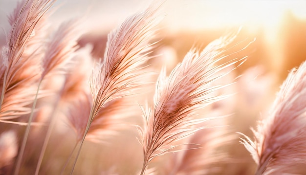 Foto groeiende pampas gras achtergrond met kleur van het jaar 2024 perzik fuzz