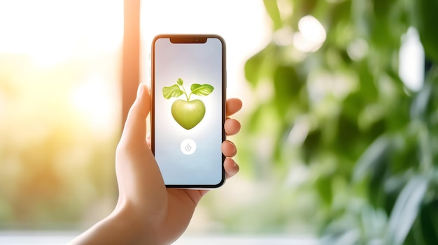 groen appelfruit op het scherm van de mobiele telefoon