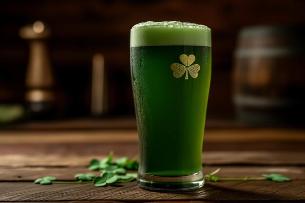 Groen bier met Saint Patrick's Day-thema met klaverdecoratie