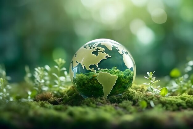 Foto groen blad achtergrond groene planeet aarde hernieuwbare energie gloeilamp met groene energie aardedag