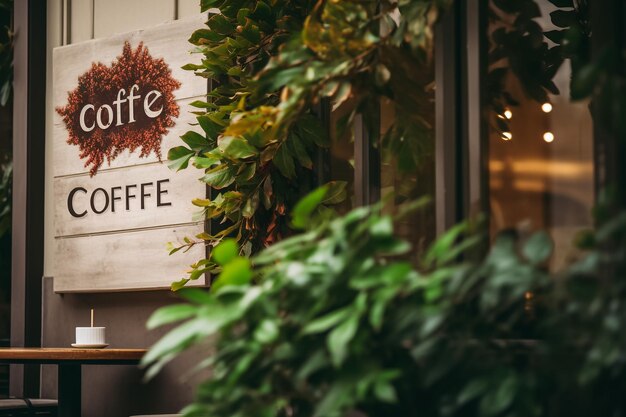 Foto groen blad voor koffie café onscherpe achtergrond