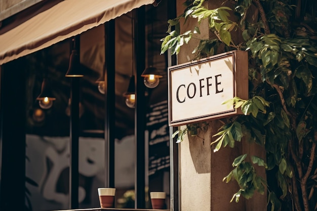 Groen blad voor koffie café onscherpe achtergrond