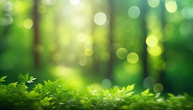 Groen bos blur bokeh achtergrond Lente op zomer seizoen