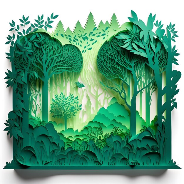 Groen bos met gelaagde diorama-papercuts