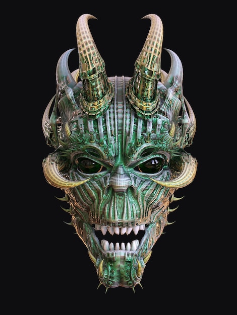 Groen demonenmasker. 3d illustratie