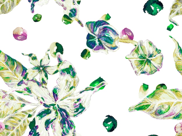 Groen en Aqua Menthe Levendige Sakura en Jasmine Print. Bloemen Ayurveda-patroon. Bio jasmijn naadloos patroon. Aquarel Citrus oranje bloeiende bloemen en bladeren. Zomer Vintage Achtergrond.