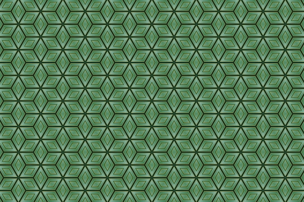 Groen en blauw geometrisch patroon met een groene achtergrond.