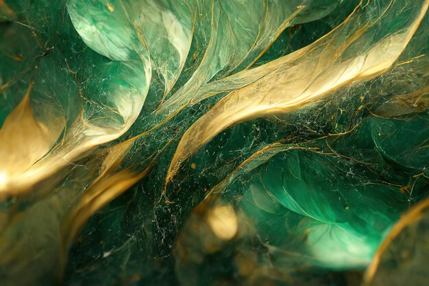 Groen en goud marmeren textuur Luxe abstracte vloeibare kunst verf behang