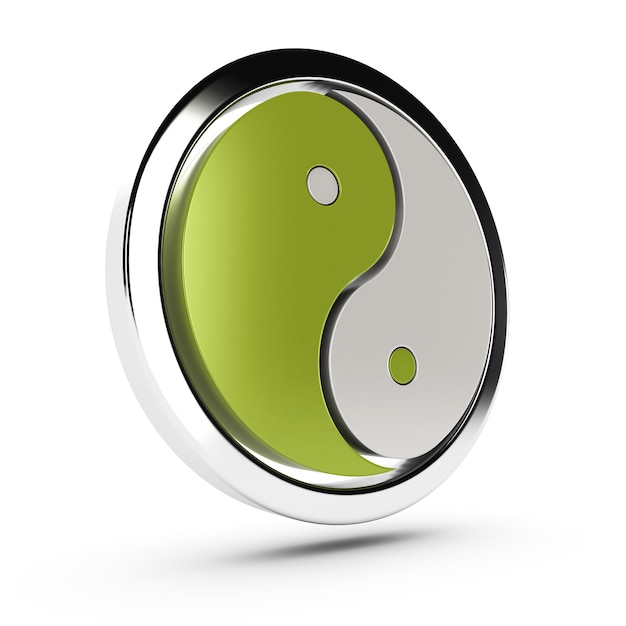 Foto groen en wit yin yang symbool op witte achtergrond met schaduw