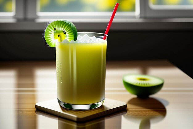 Groen fruit-kiwisap drankje op tafel