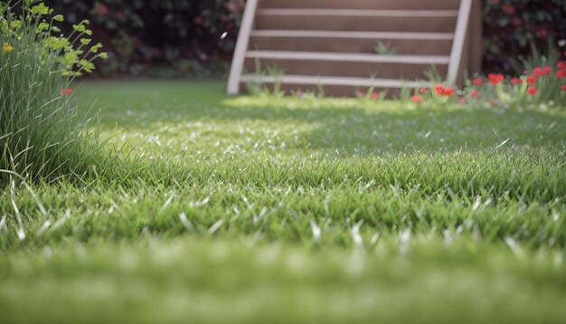 Groen gazon met vers gras buitenshuis Natuur lente gras achtergrondstructuur