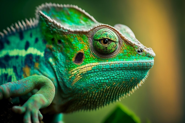 Groen gekleurde kameleon van dichtbij