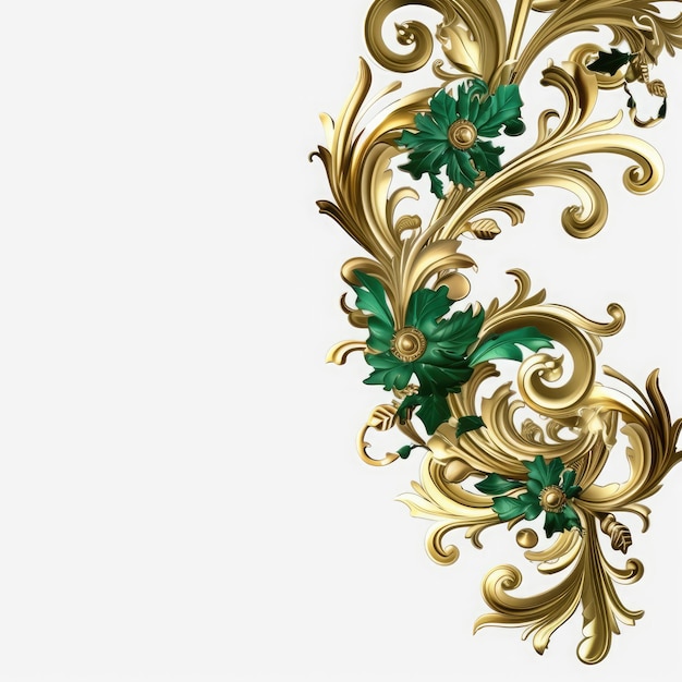 Groen goud luxe decoratieve filigraan Uitgebreid op witte achtergrond AI gegenereerd