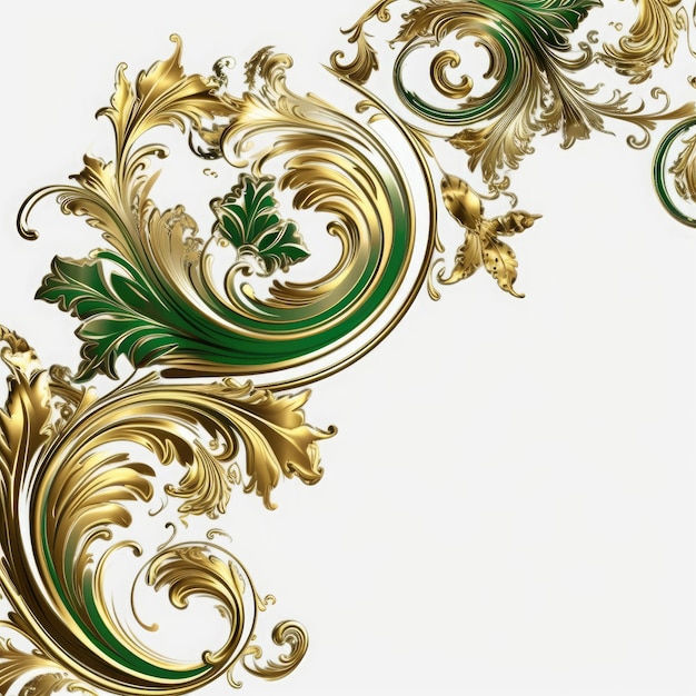 Groen goud luxe decoratieve filigraan Uitgebreid op witte achtergrond AI gegenereerd