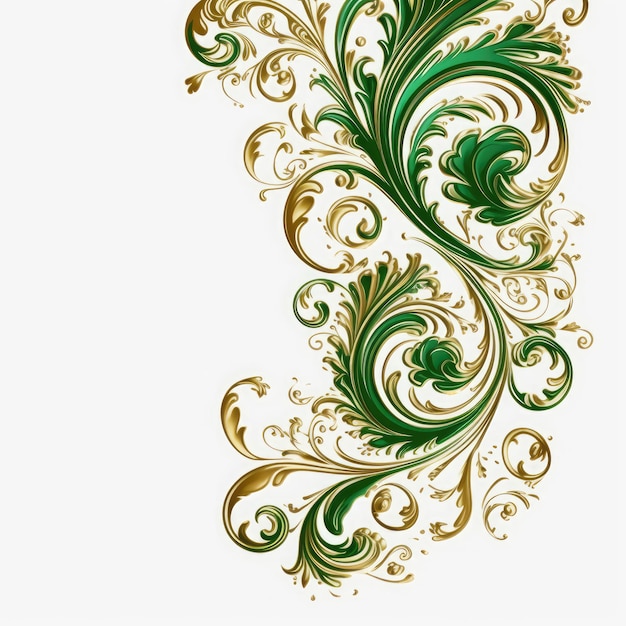 Foto groen goud luxe decoratieve filigraan uitgebreid op witte achtergrond ai gegenereerd