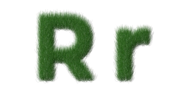 Groen gras met de letter r op een witte achtergrond