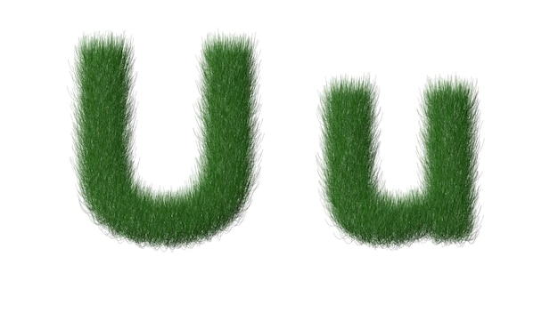 Groen gras met de letter u op een witte achtergrond